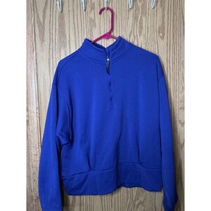 Athleta Womens Royal Blue Quarter Zip Sweatshirt Mock Neck Pullover Size XL